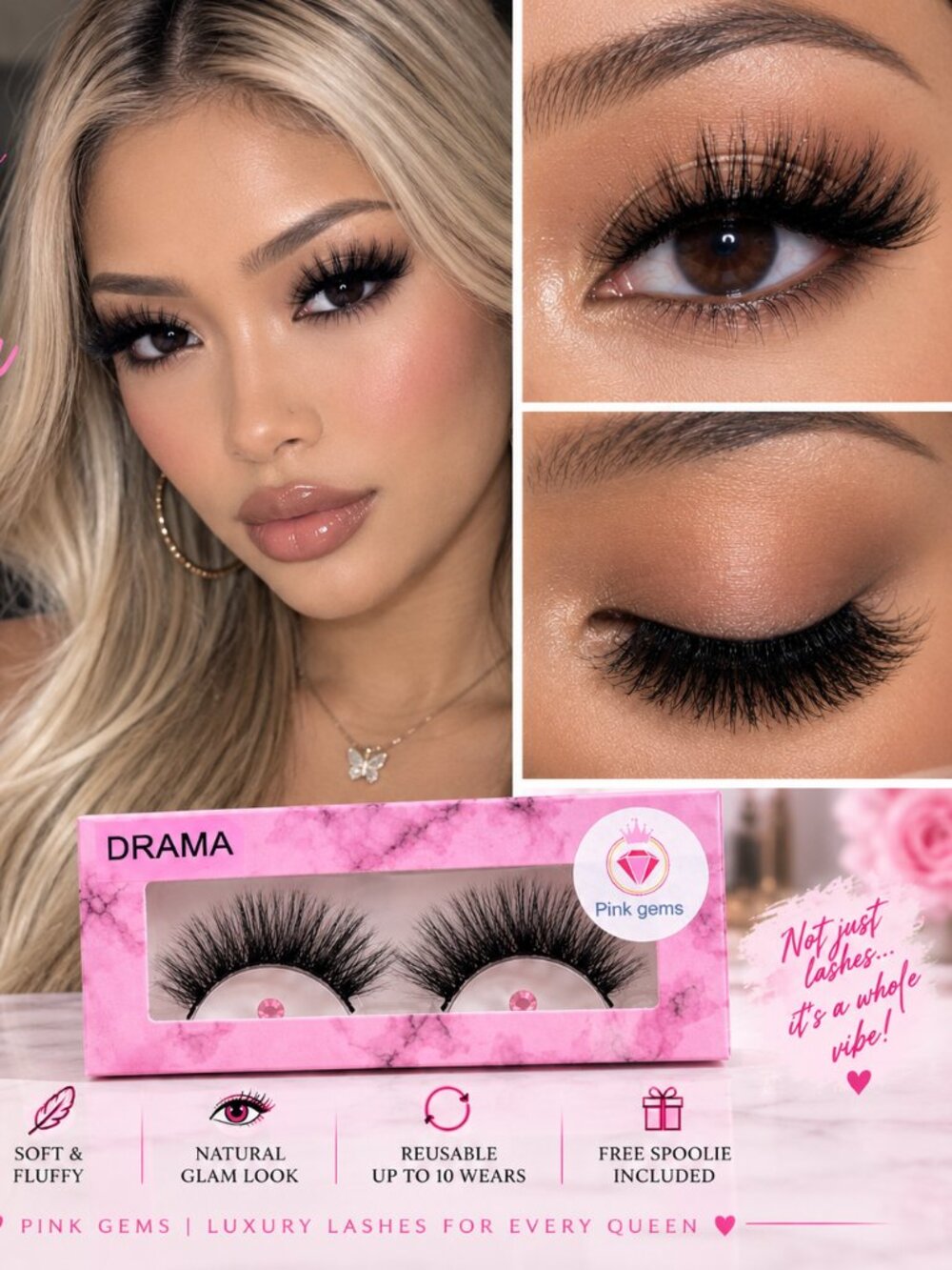 Drama 100% Mink Lashes – Full Fluffy Dramatic Volume Reusable Up to 10 Wears